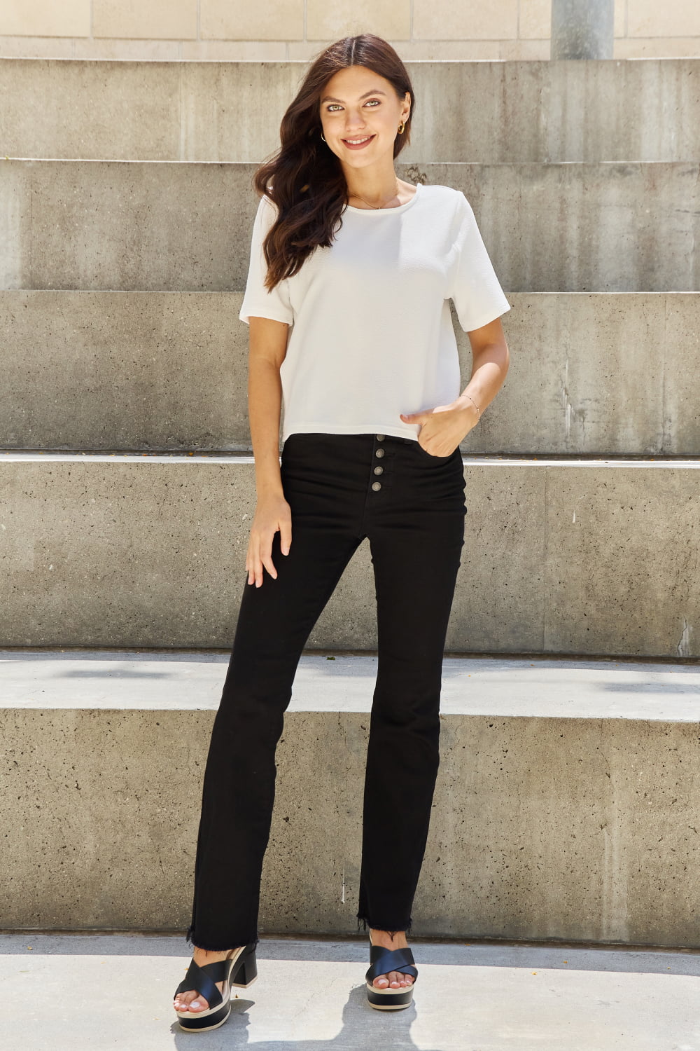 And The Why Criss Cross Pearl Open Back Top in Off White