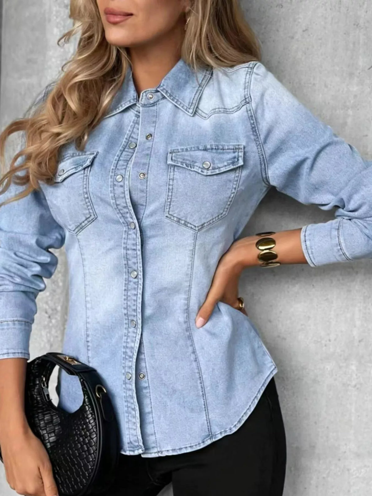 Snap-Front Slim-Fit Denim Shirt
