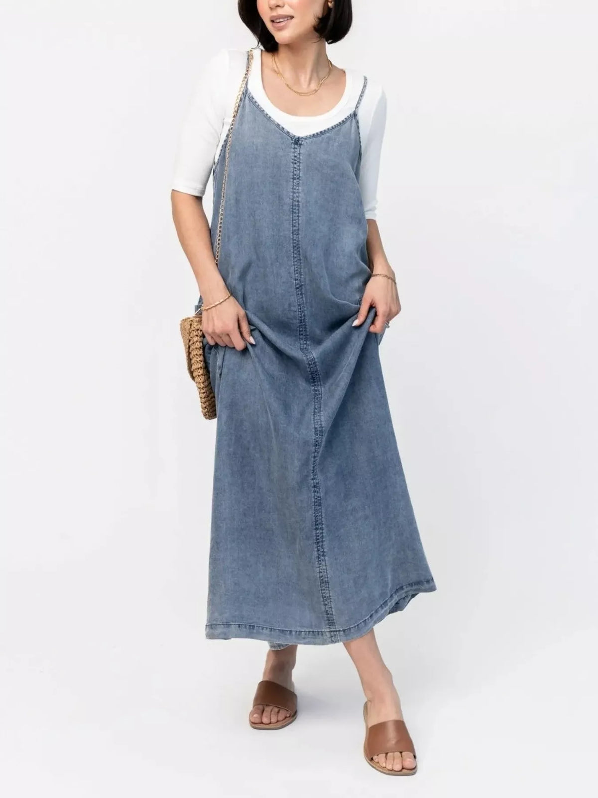 Washed Denim Cami Maxi Dress