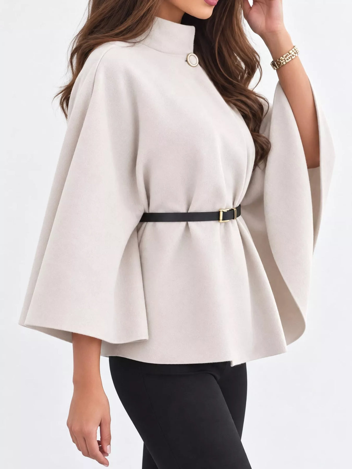 Mock Neck Cape Coat