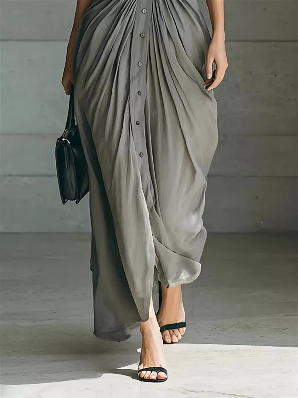 Ruched Button-Front Shirt Maxi Dress