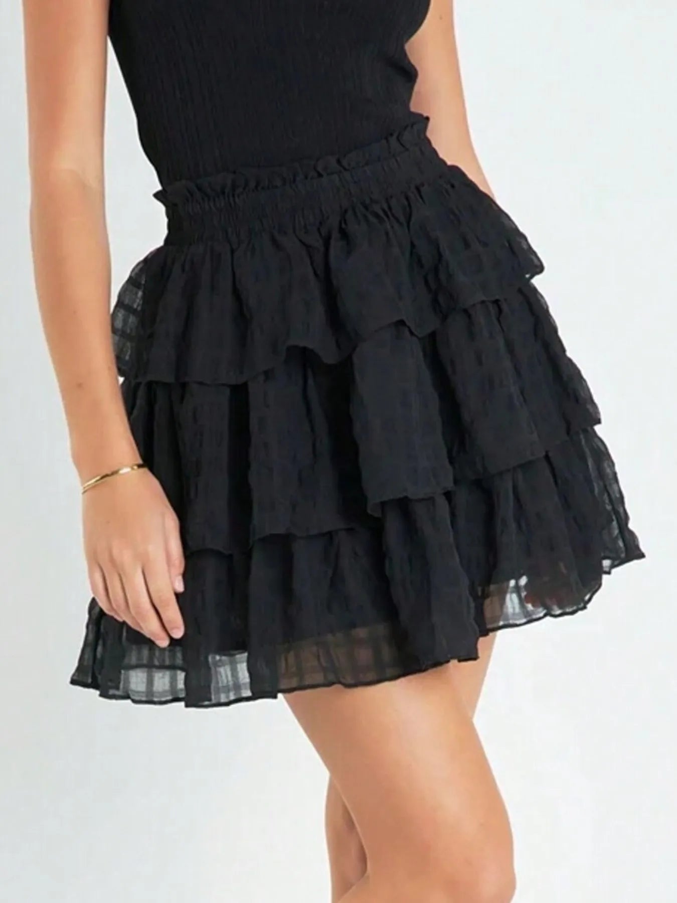 Ruffle Layered Mini Skirt in Black