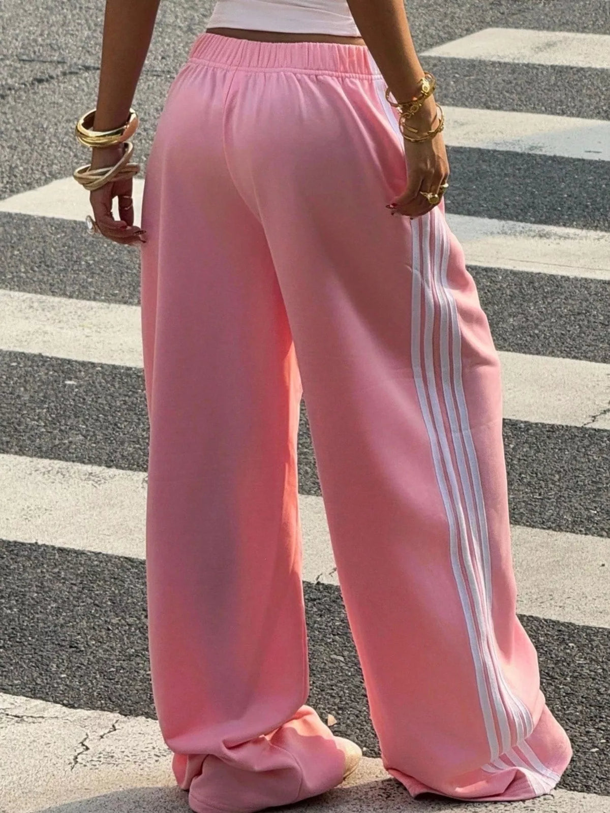 High-Waisted Wide-Leg Track Pants with Side Stripes