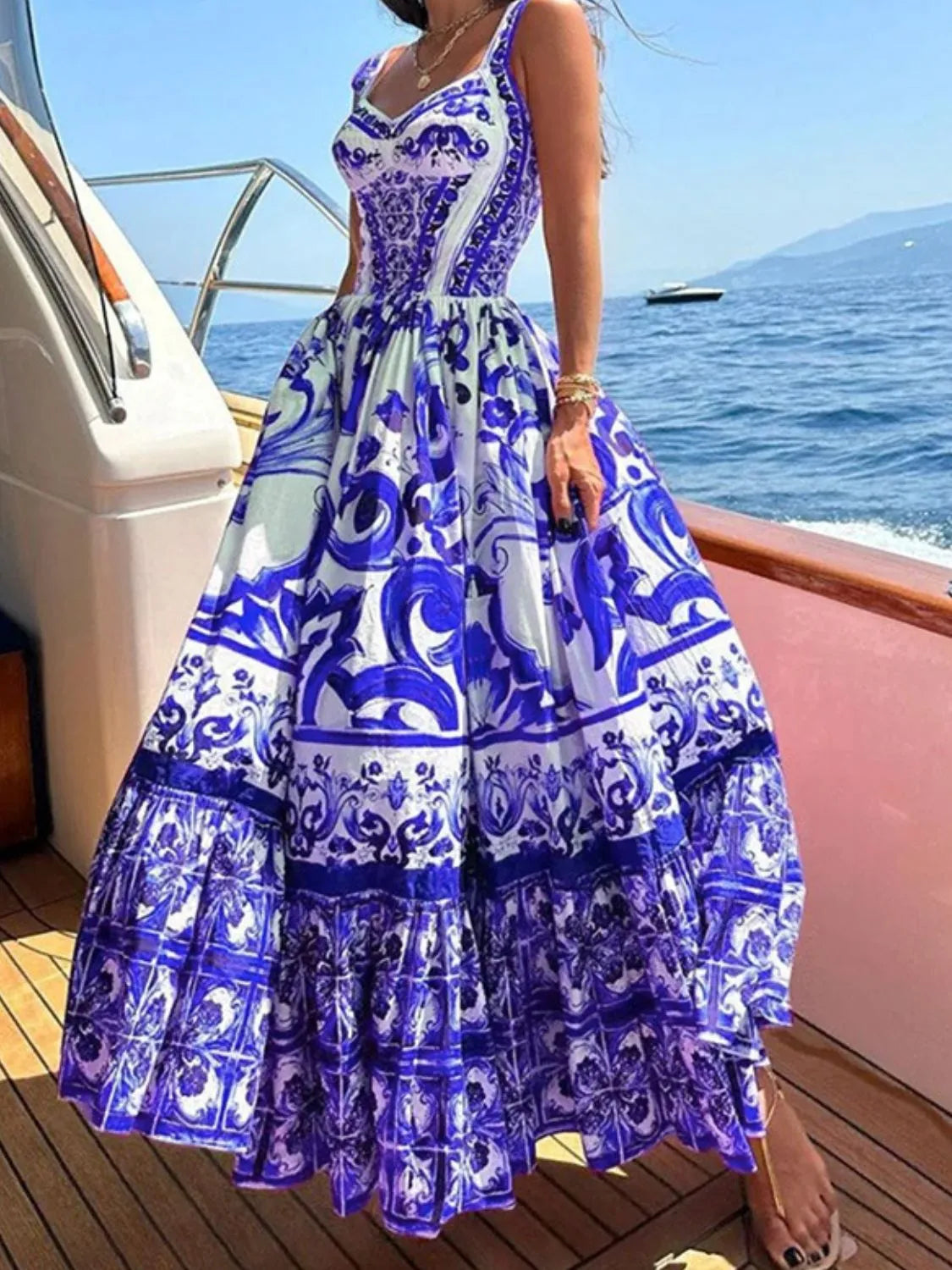 Smocked Ruched Wide-Strap Dress