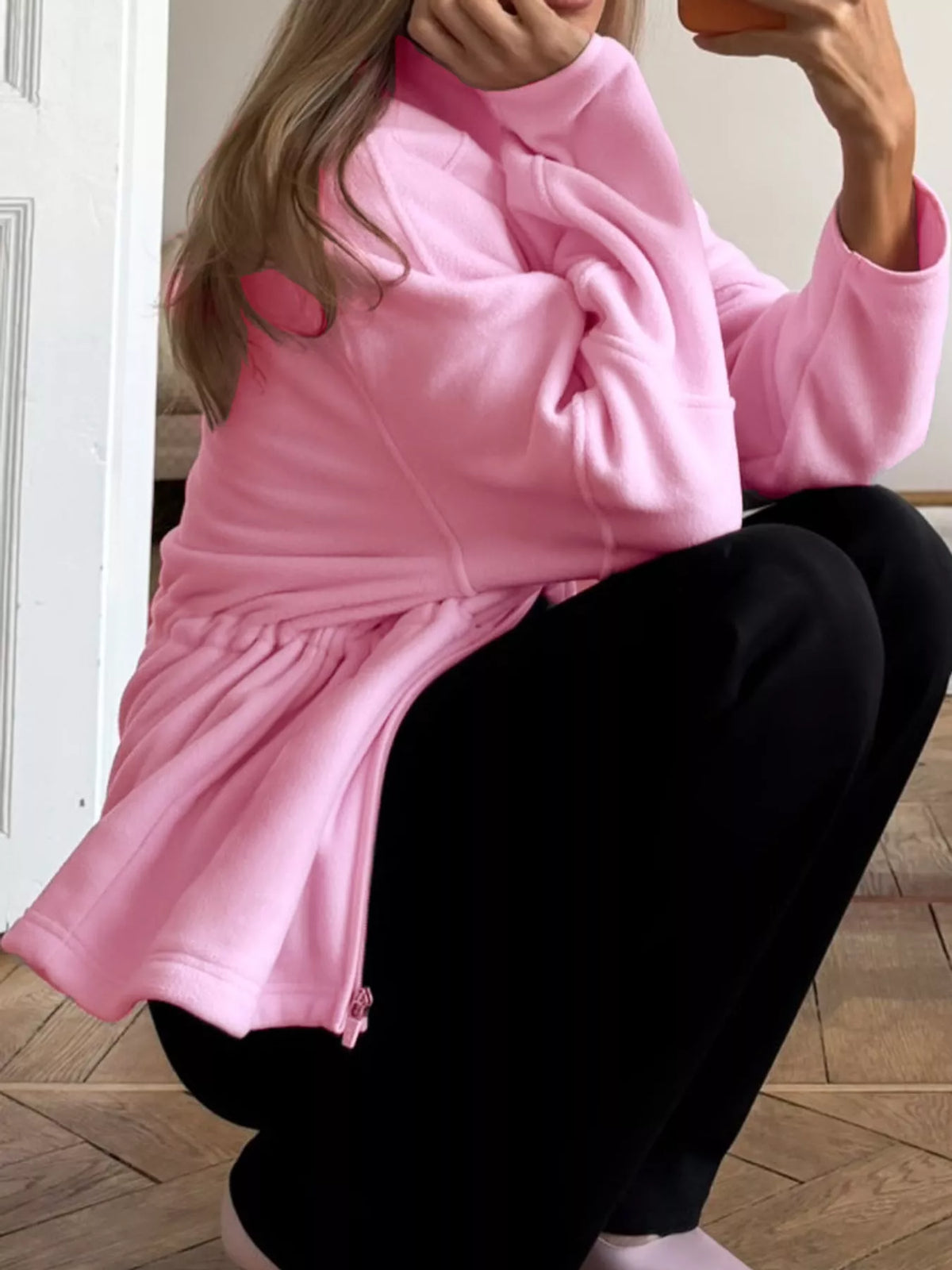 Drawstring Fleece Zip-Up Jacket