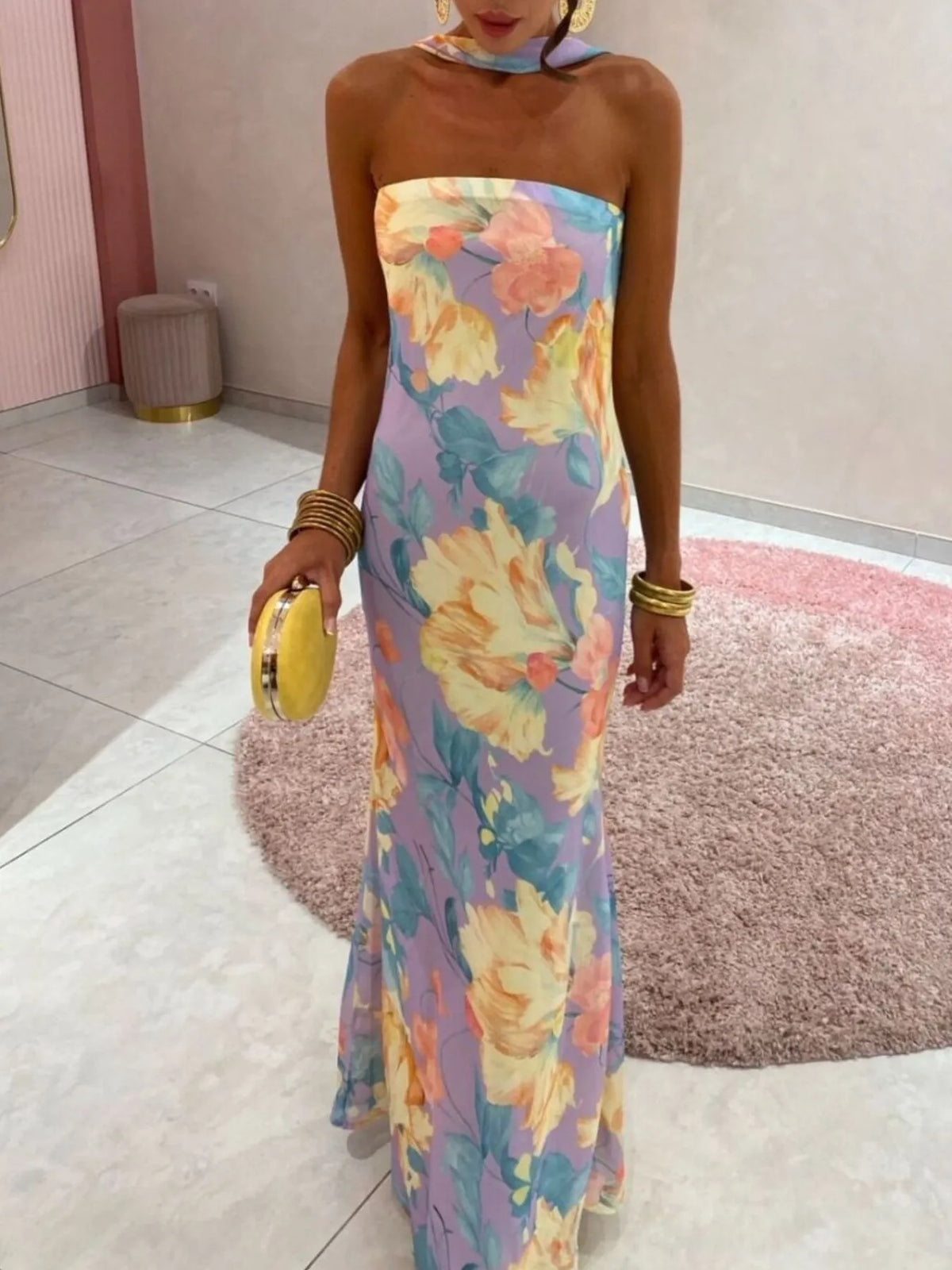 Printed Tube Maxi Dress