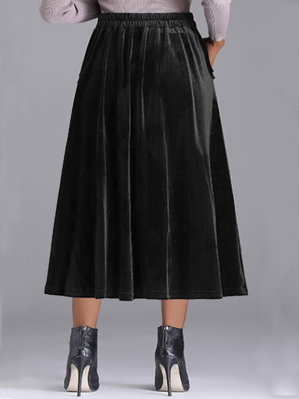Plus Size Velvet A-Line Midi Skirt