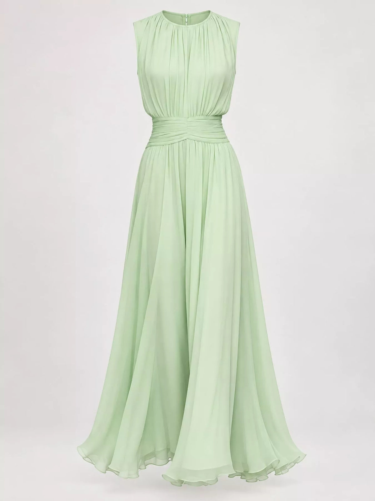 Sleeveless Ruched Chiffon Maxi Dress