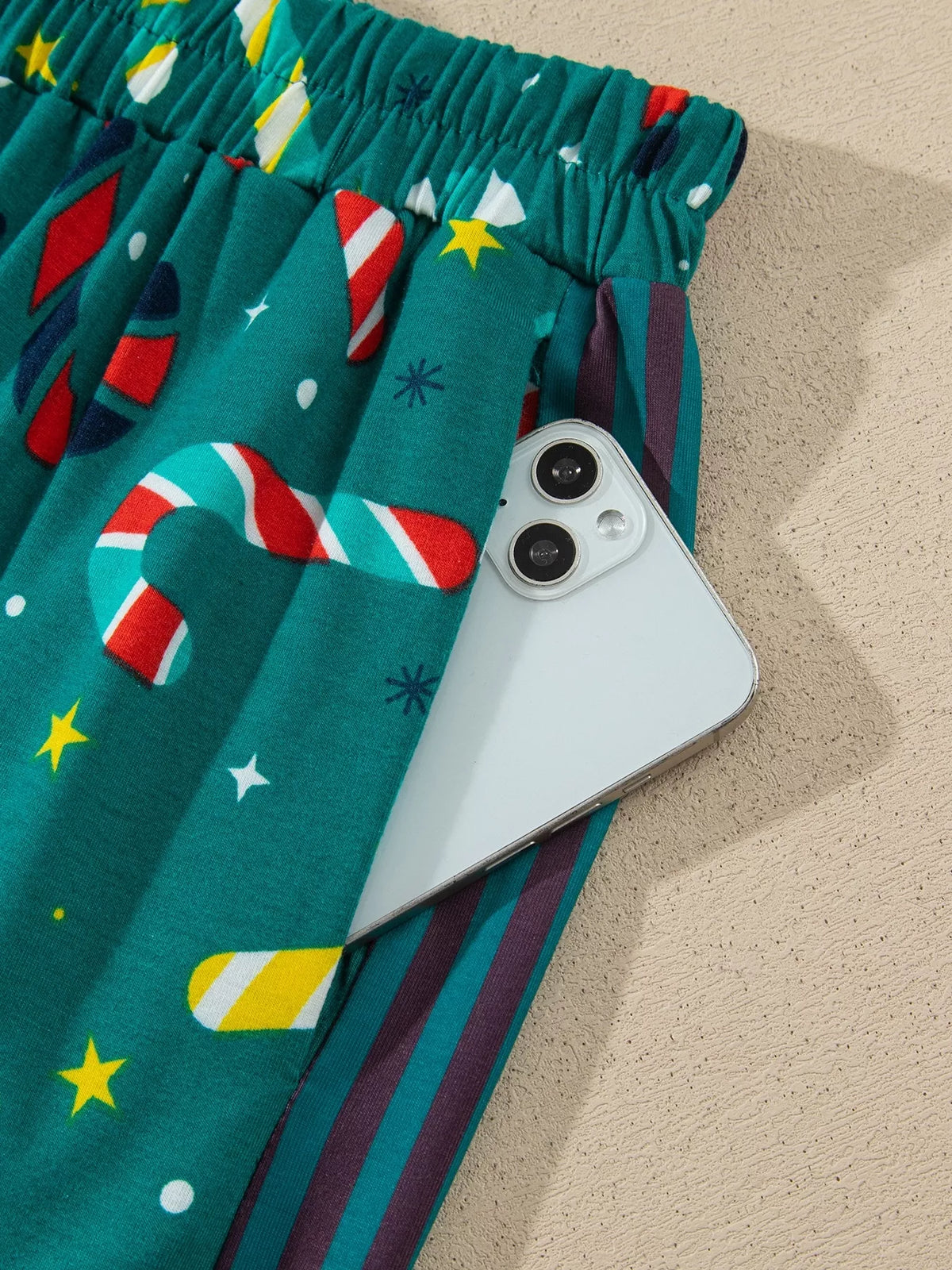 Candy Cane Print Two-Piece Lounge Set in Dark Green