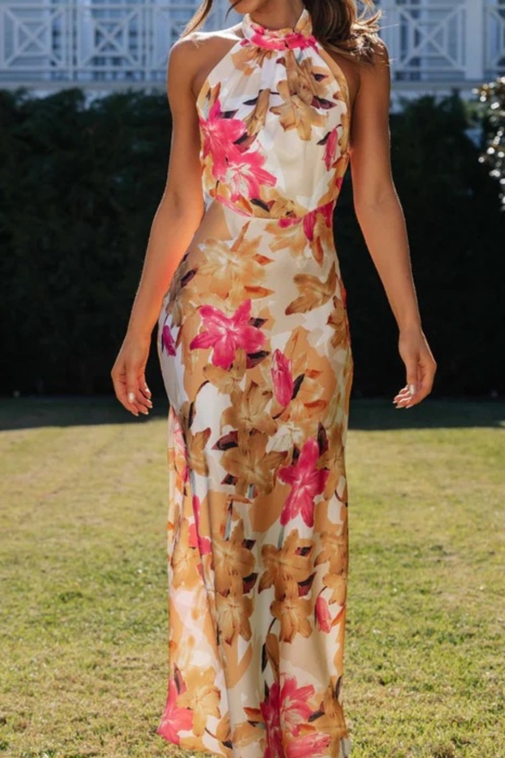 Floral Halter Neck Maxi Dress with Side Slit