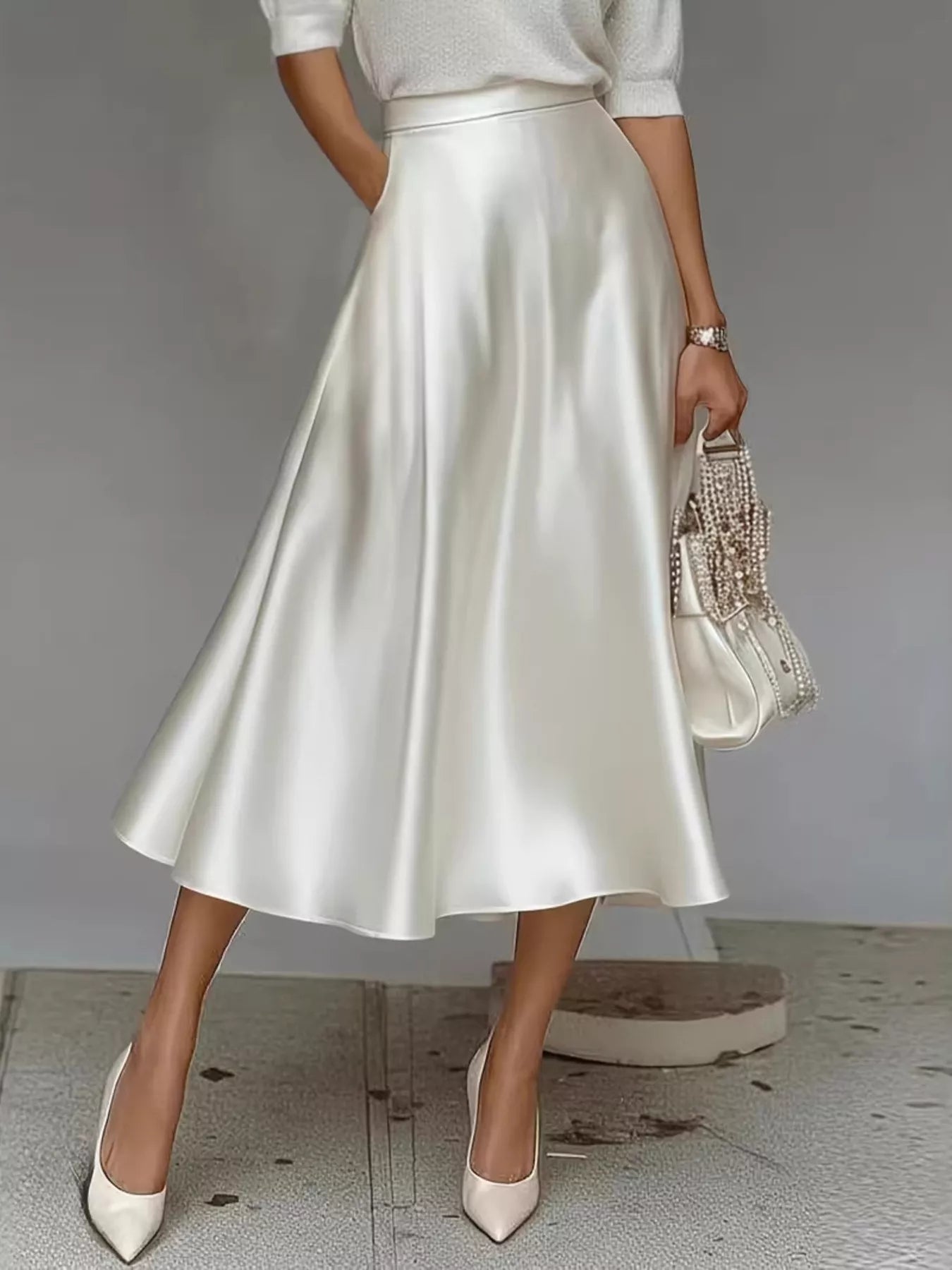 Satin Midi Skirt with Pockets