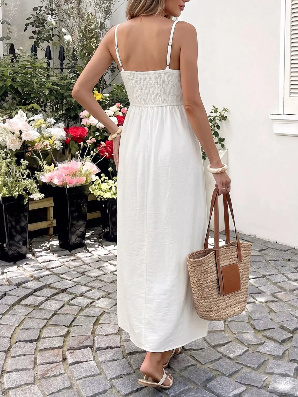 Lace V-Neck Flowy Maxi Dress in White