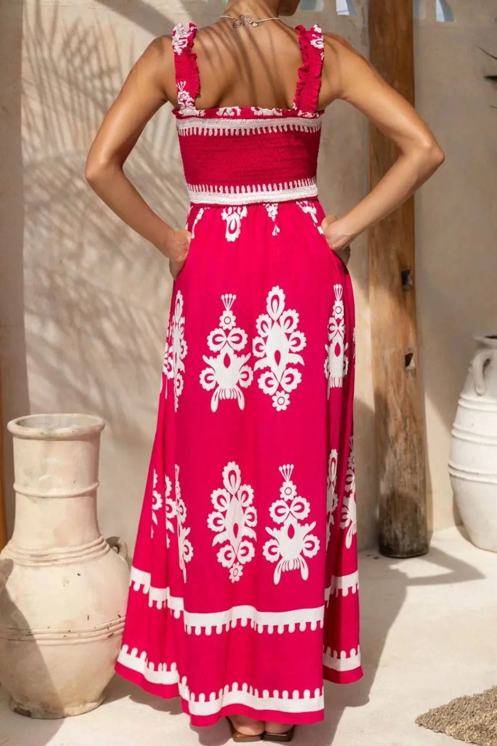 Printed Square Neck Cami Dress with Pockets