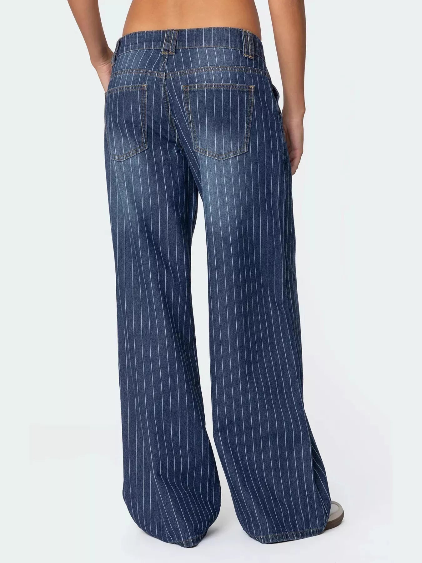Striped Wide Leg Jeans in Blue