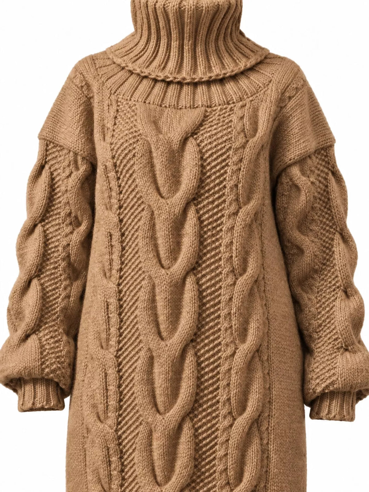 Oversized Chunky Cable Knit Turtleneck Sweater Dress