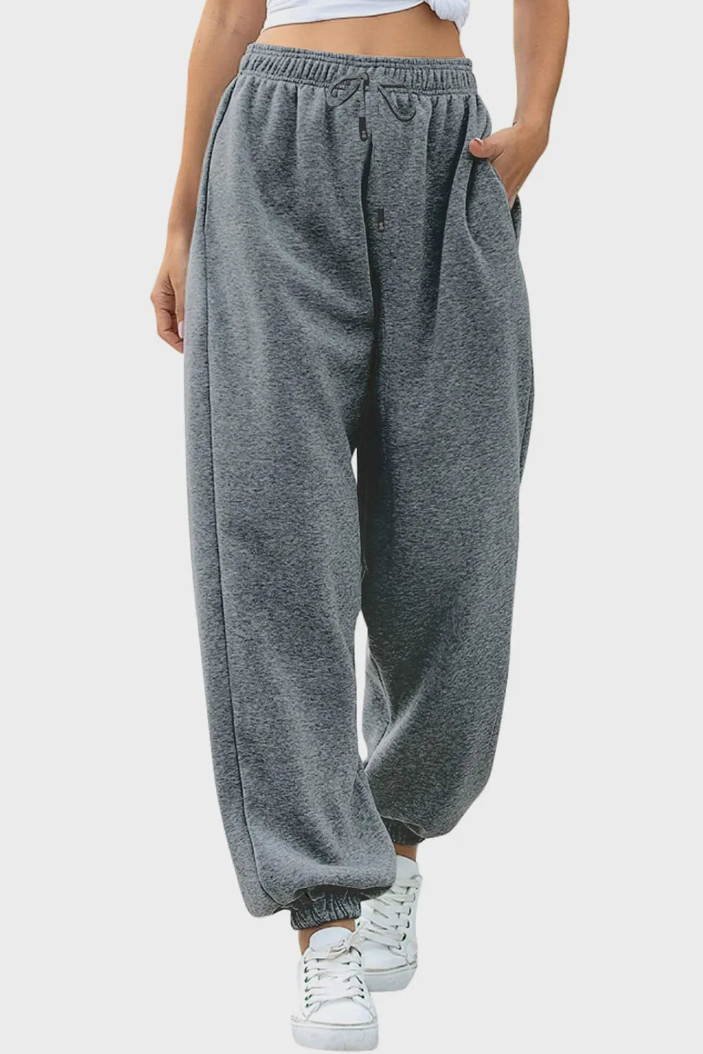 Tie-Waist Joggers with Pockets in Neutral Shades by K&L