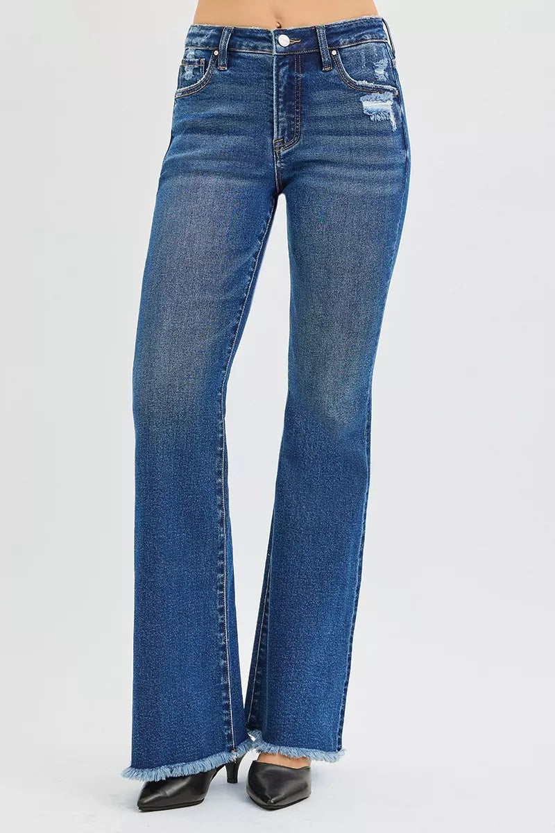 Risen High Rise Flare Jeans in Dark Wash