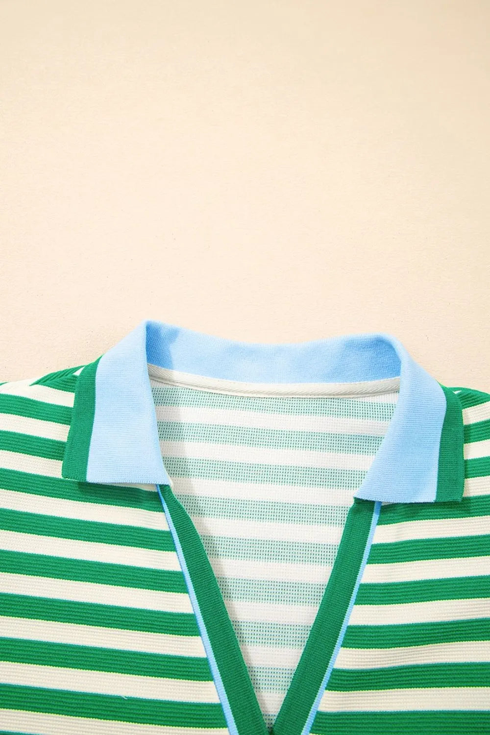 Striped Contrast Collar Flutter Sleeve Dress