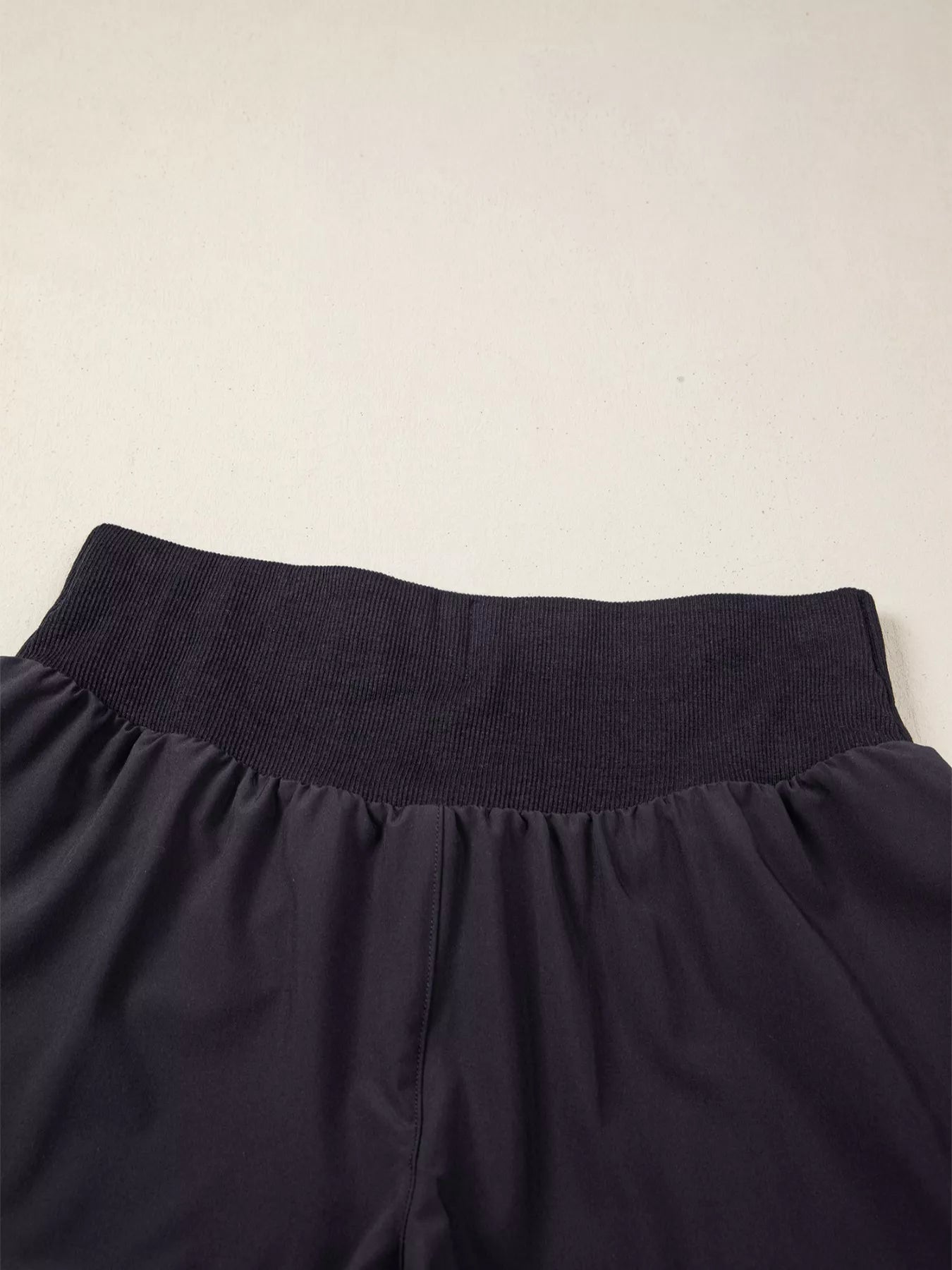 Ribbed Patchwork High-Waist Athletic Shorts in Black