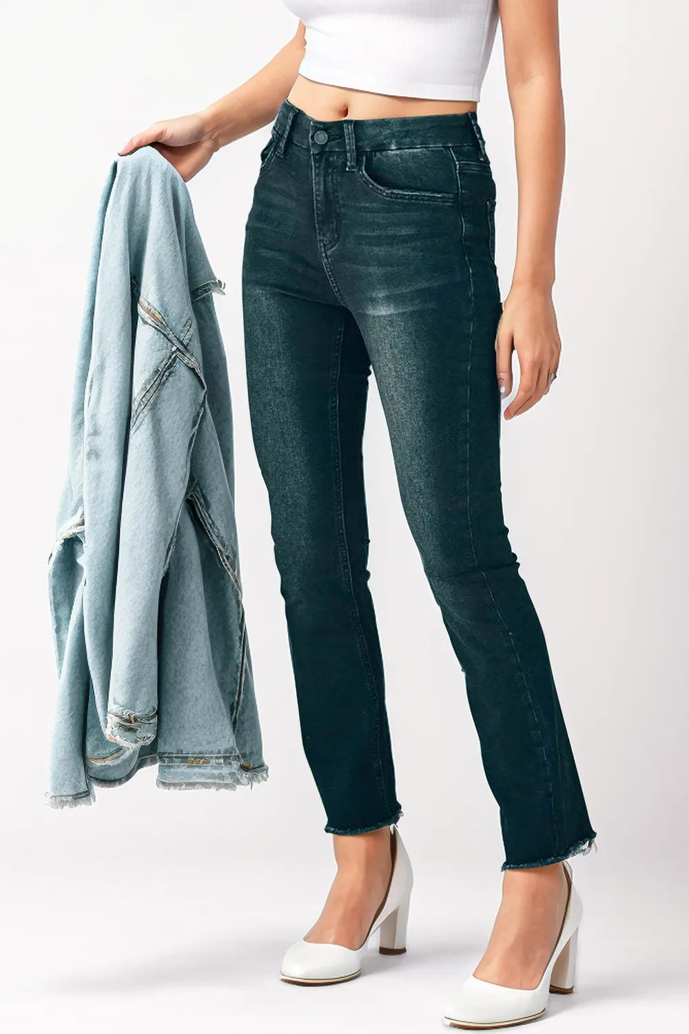 Mid-Rise Skinny Jeans in Black by Y.Y@Denim