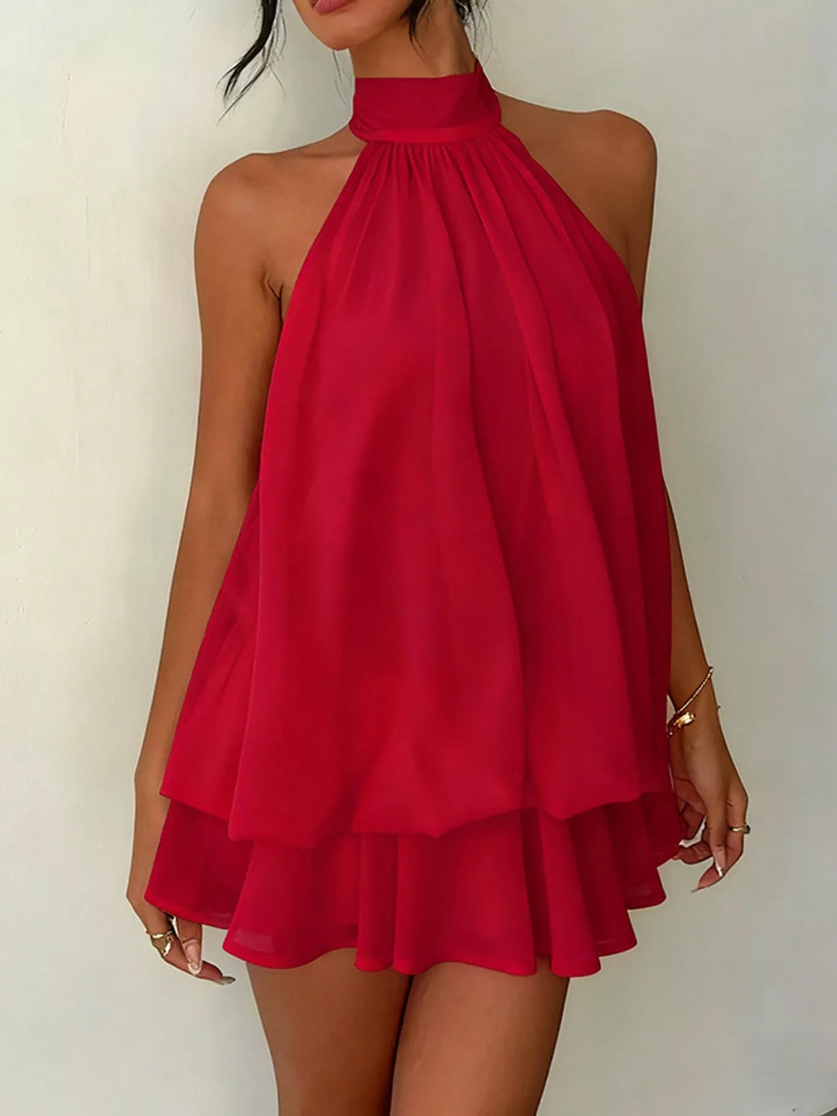 Halter Neck Ruched Mini Dress