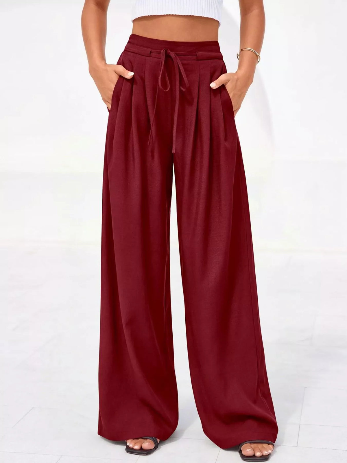 High-Waisted Pleated Wide-Leg Pants