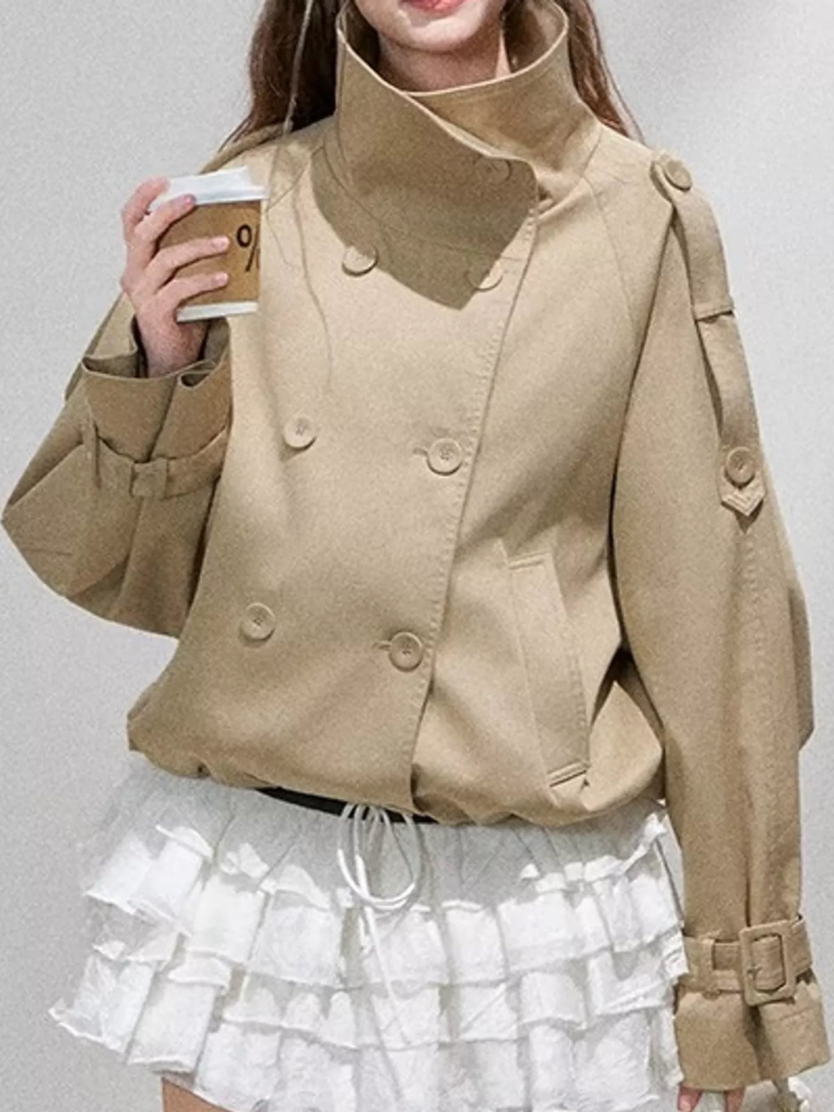 Double-Breasted Cropped Trench Jacket
