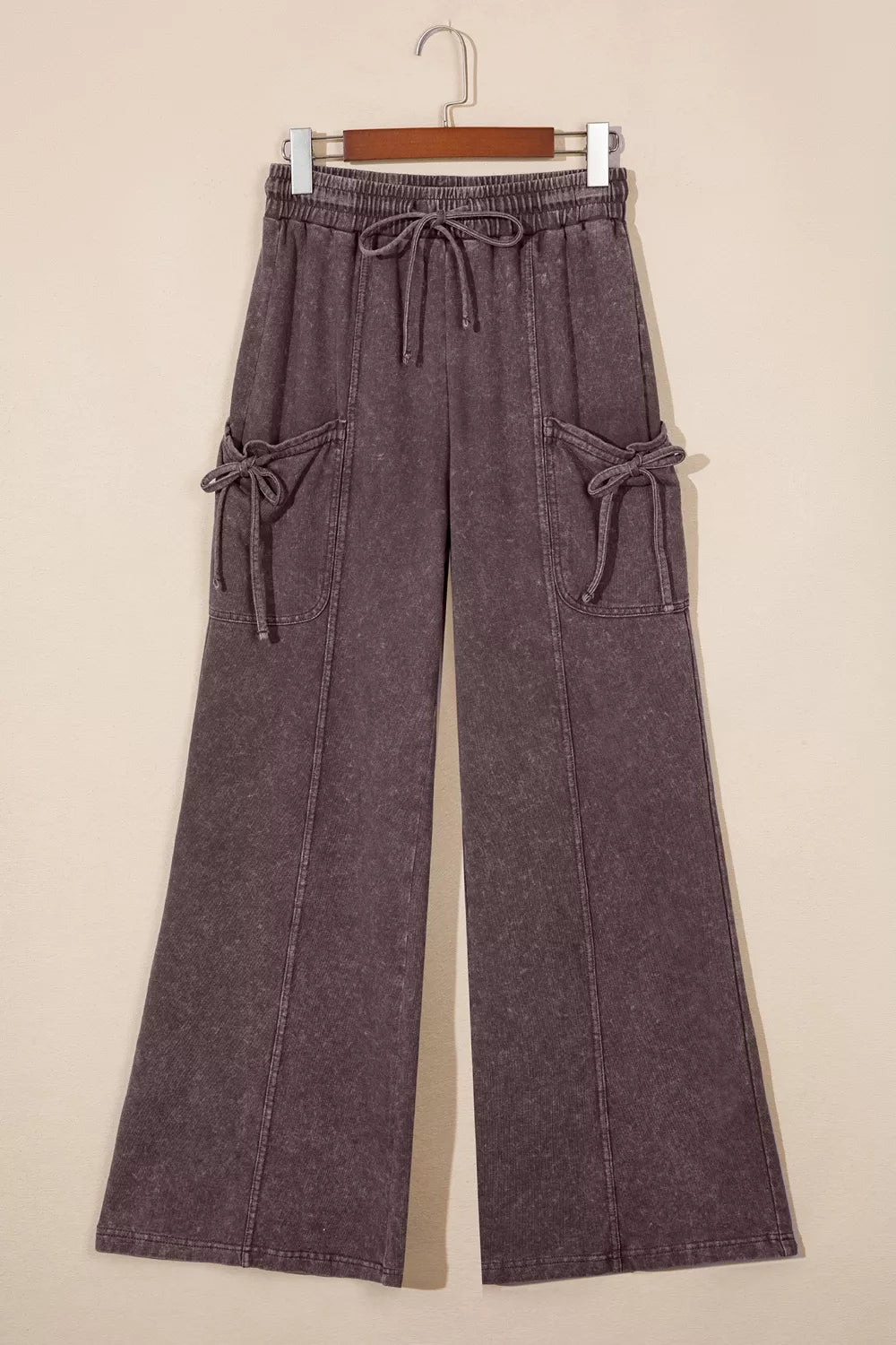 Mineral-Wash Tie-Detail Cargo Pants in Dark Brown