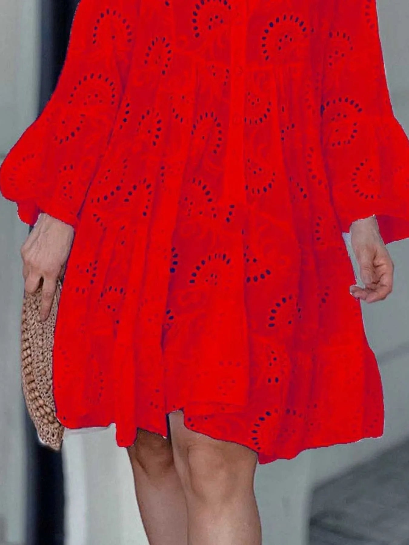 Eyelet V-Neck Tiered Ruffle Dress