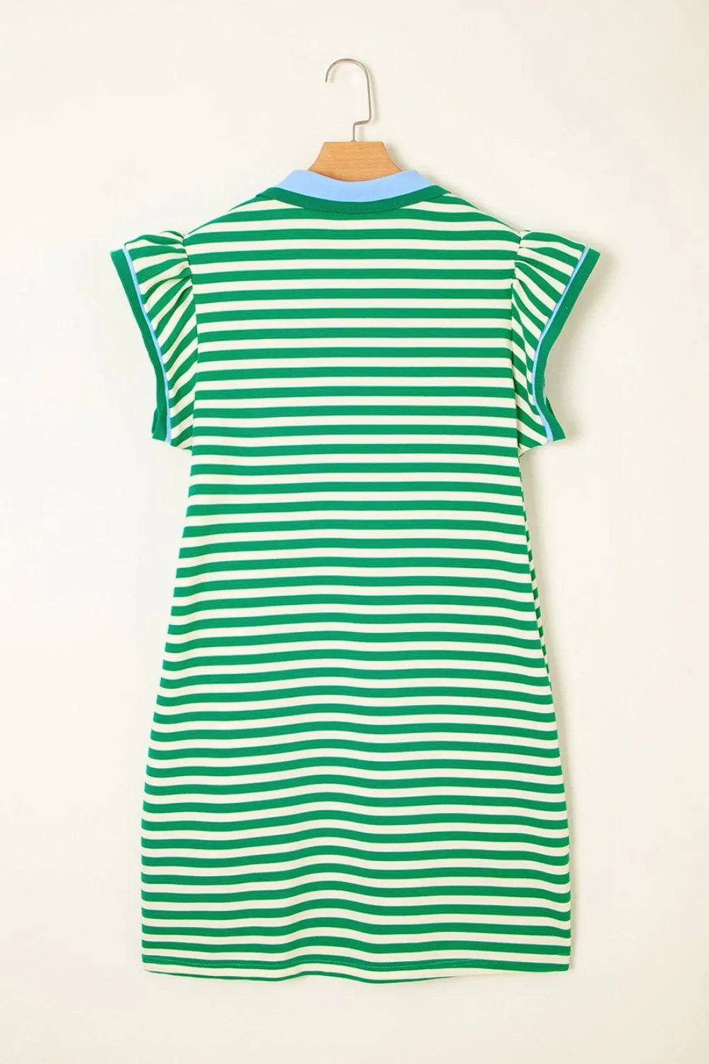 Striped Contrast Collar Flutter Sleeve Dress