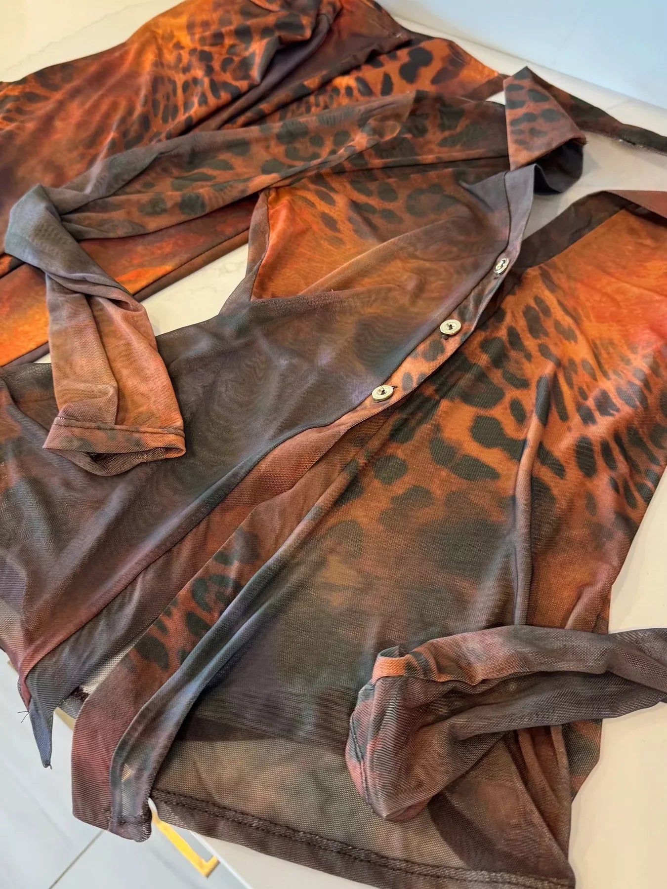 Printed Mesh Shirt and Pants Set