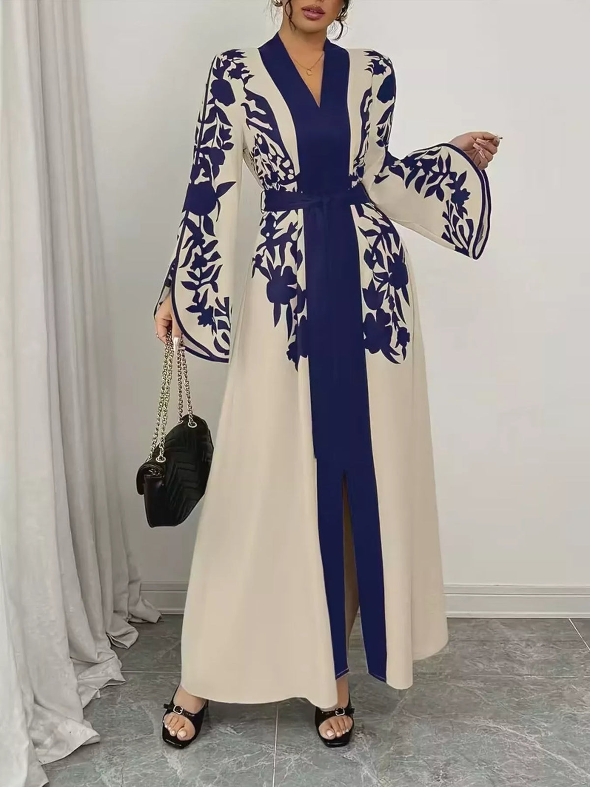 Printed Tie-Waist Maxi Dress with Front Split by Calliope