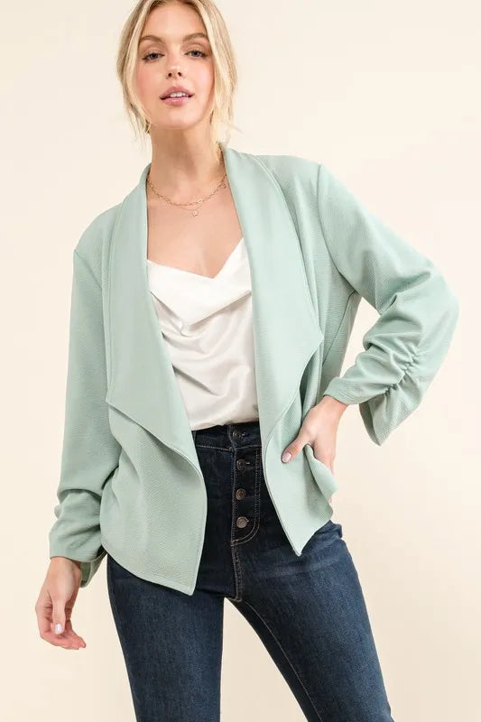 And The Why Open-Front Blazer in Mint