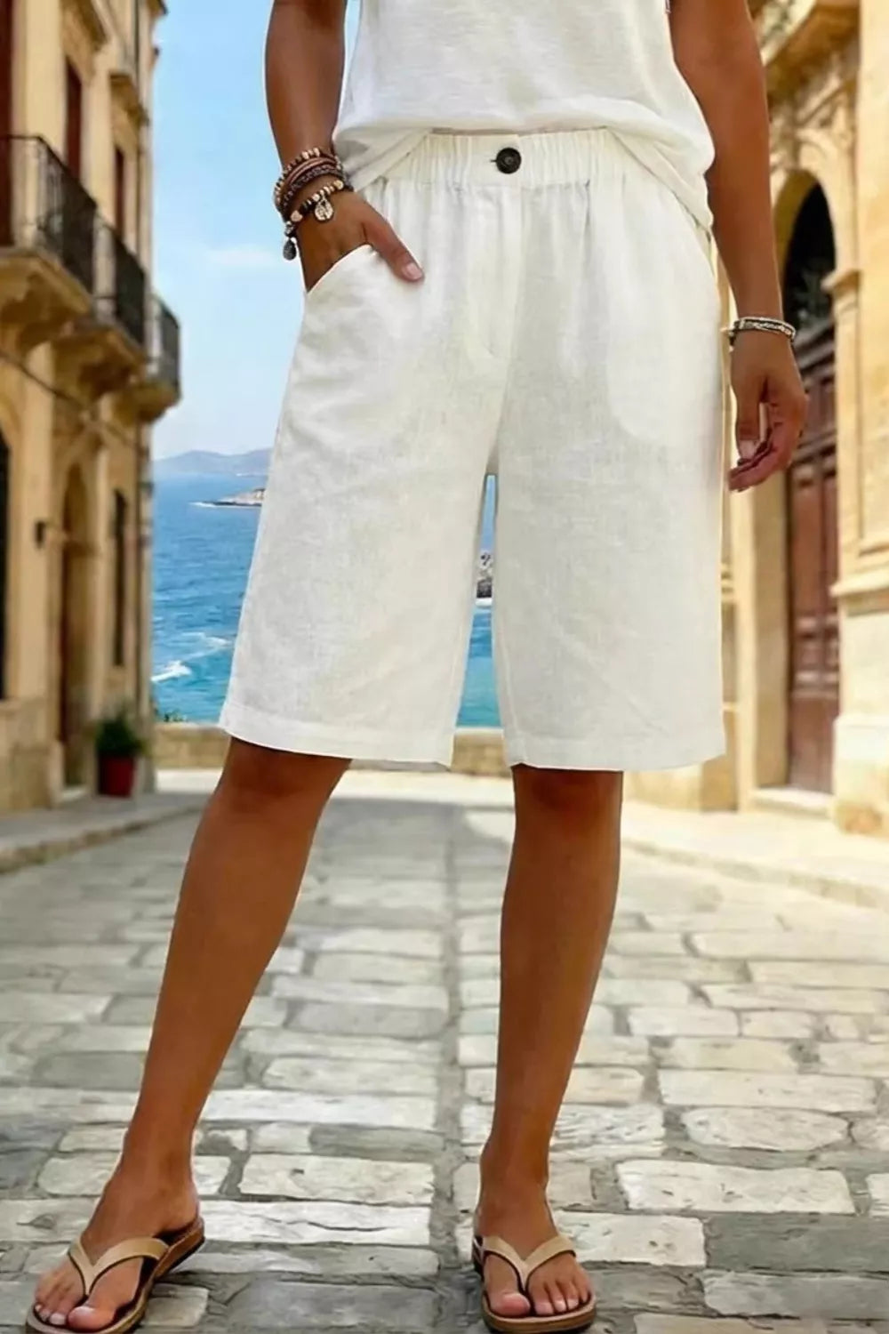 Pocketed Elastic Waist Shorts