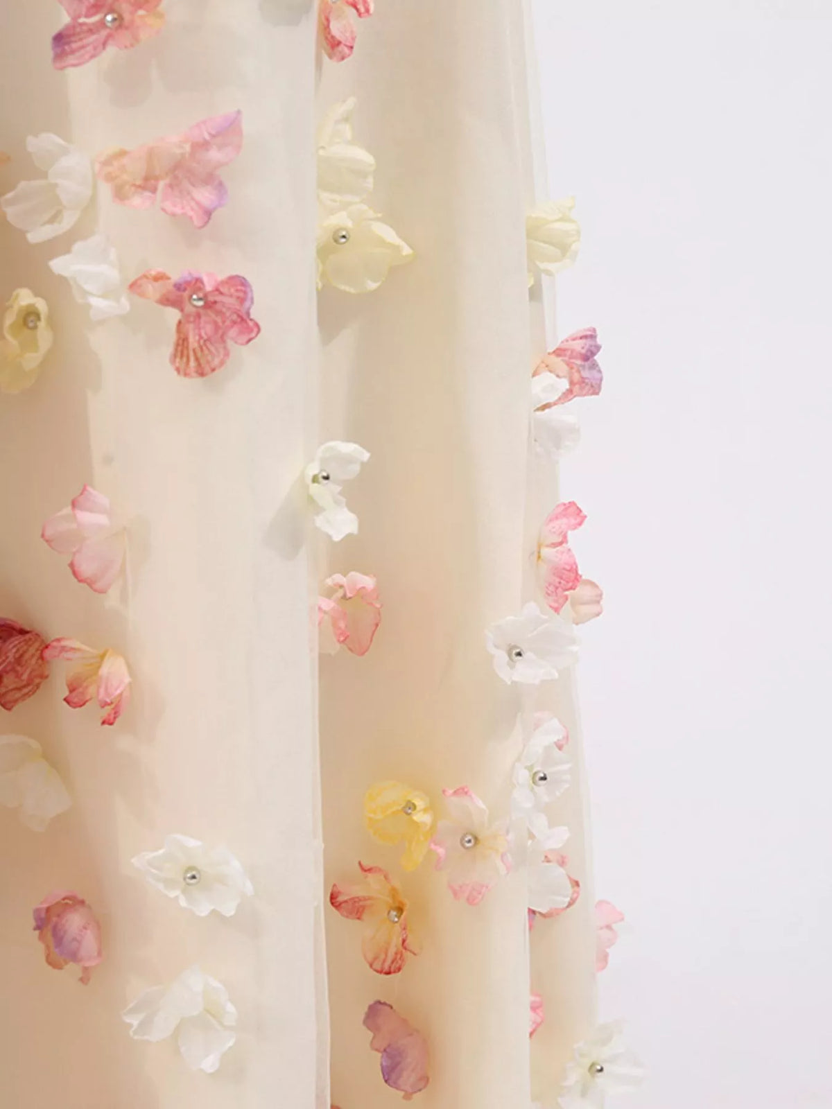 Floral Applique Tulle Maxi Dress in Apricot