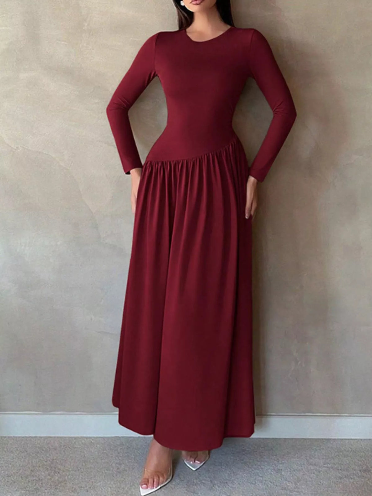 Long Sleeve Ruched A-Line Maxi Dress by Calliope