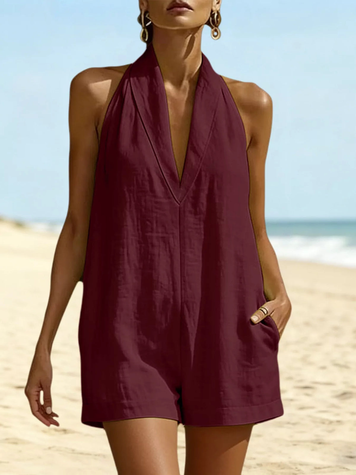 Halter Neck Pocketed Romper