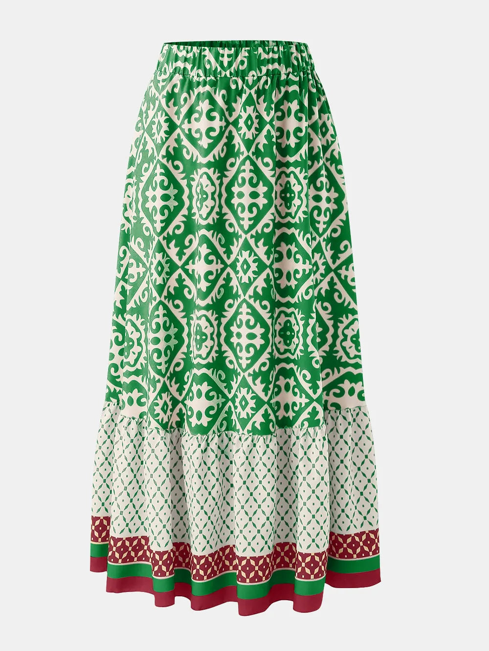 Geometric Print Elastic-Waist Maxi Skirt