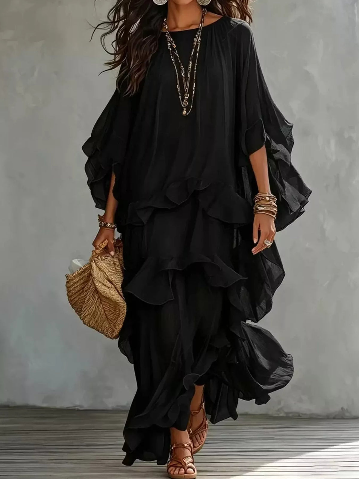 Ruffled Layered Bohemian Maxi Dress
