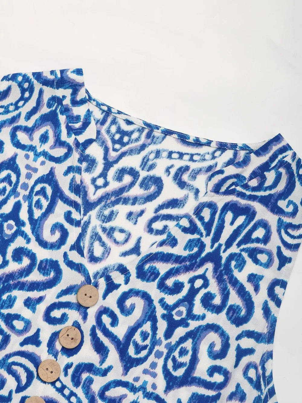 Printed Notched Sleeveless Midi Dress in Blue