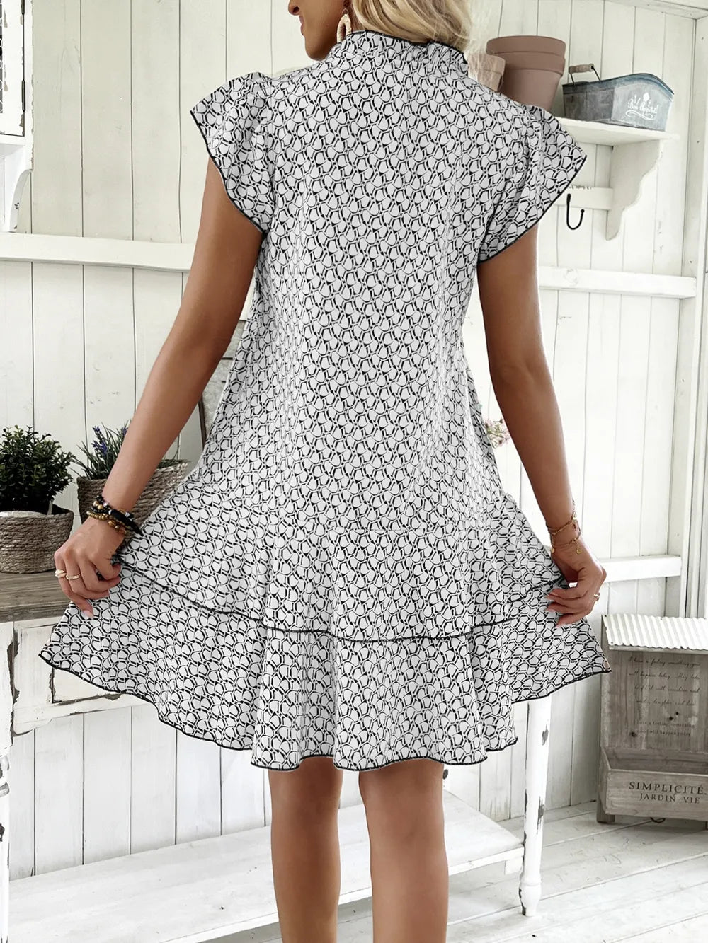 Ruffled Layered Printed Mini Dress by Sara Roman