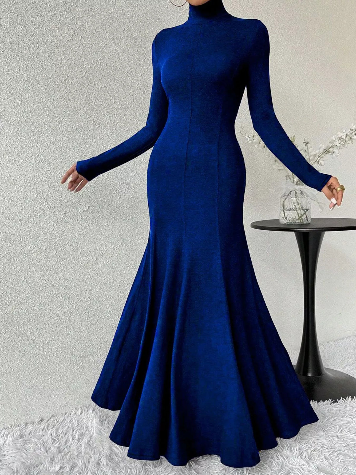 Turtleneck Long Sleeve Mermaid Maxi Dress