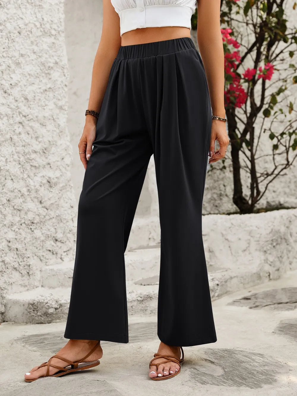 Elastic-Waist Wide-Leg Pants by K&L