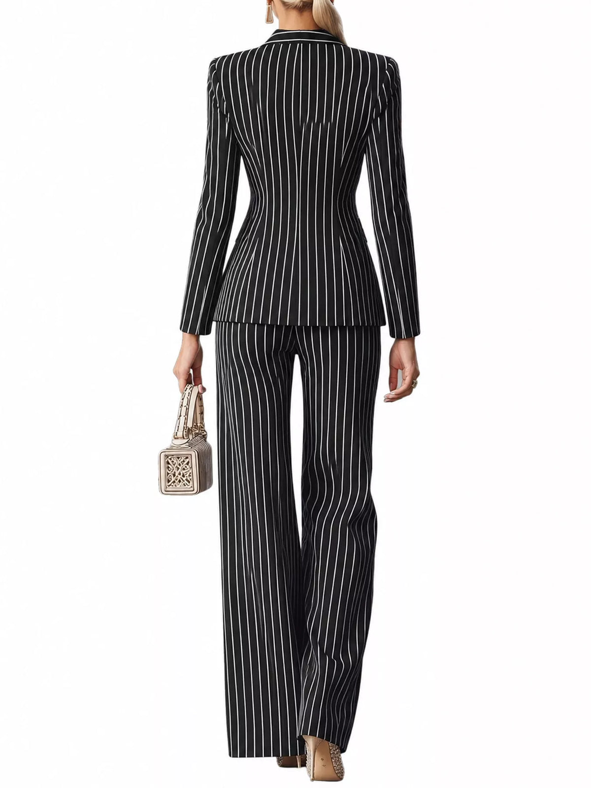 Double-Breasted Pinstripe Blazer and Pants Set