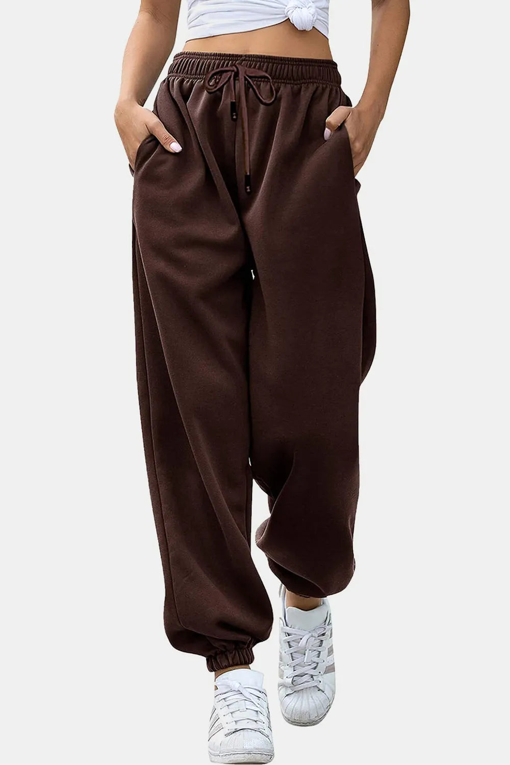 Tie-Waist Joggers with Pockets in Neutral Shades by K&L