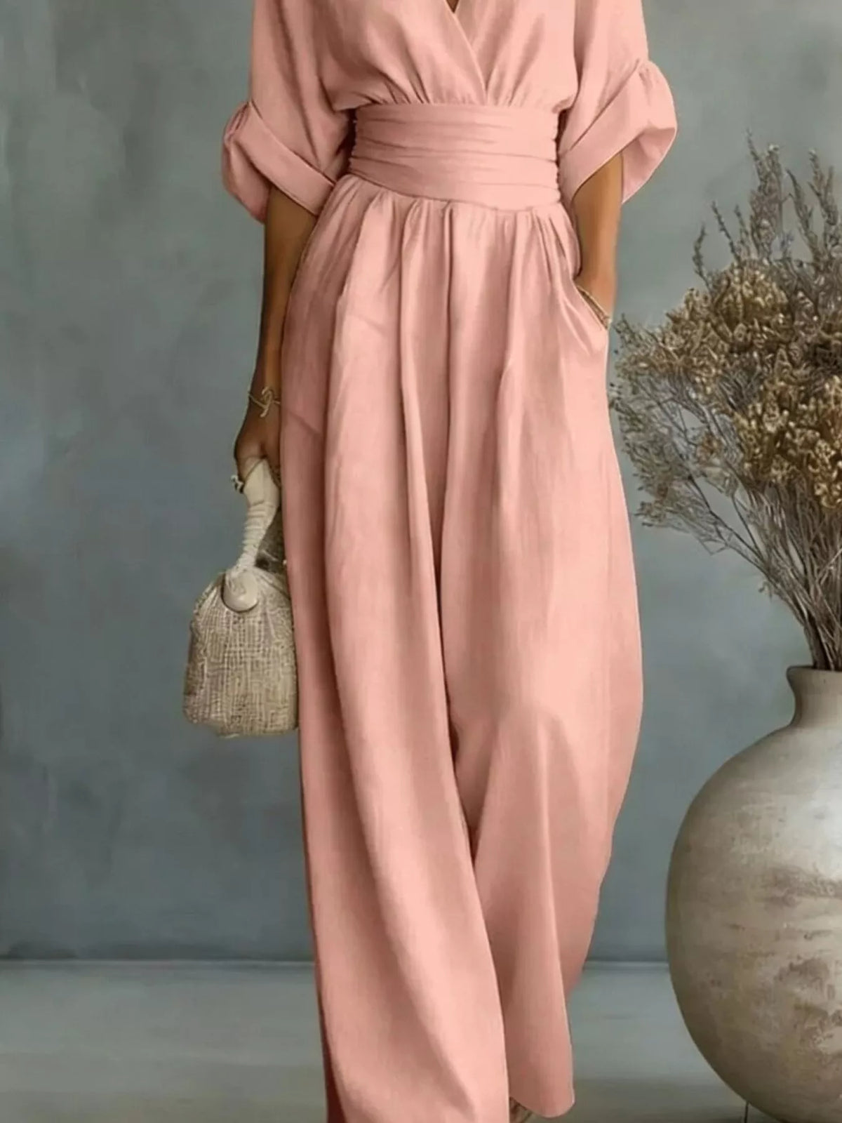 Half Sleeve Wide-Leg Jumpsuit