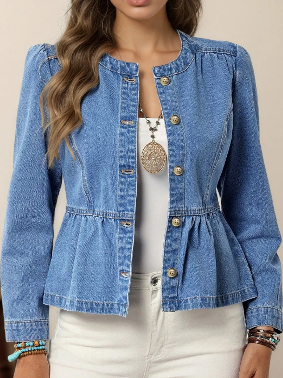 Peplum Denim Shirt in Blue