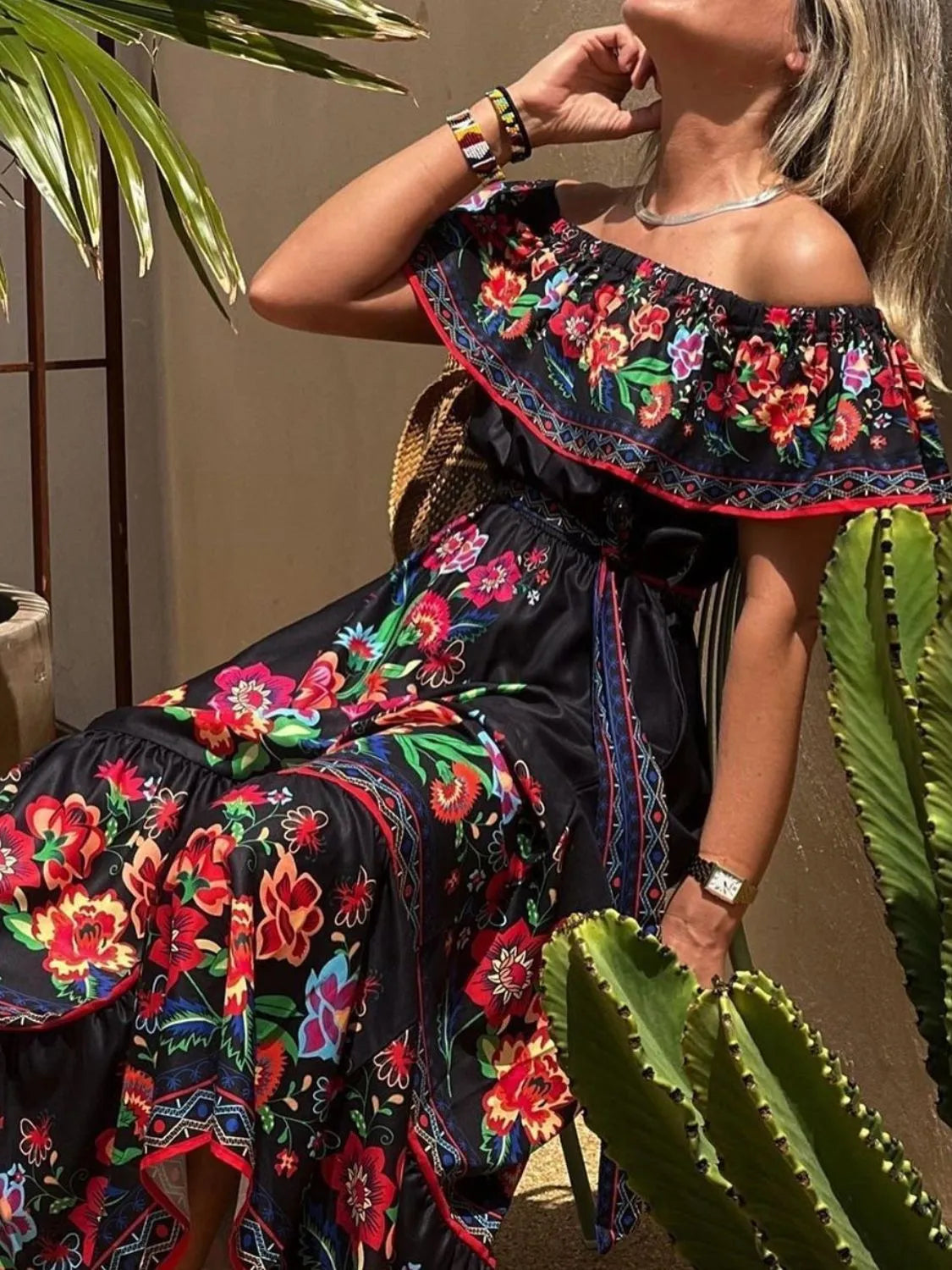 Floral Off-Shoulder Ruffle Maxi Dress