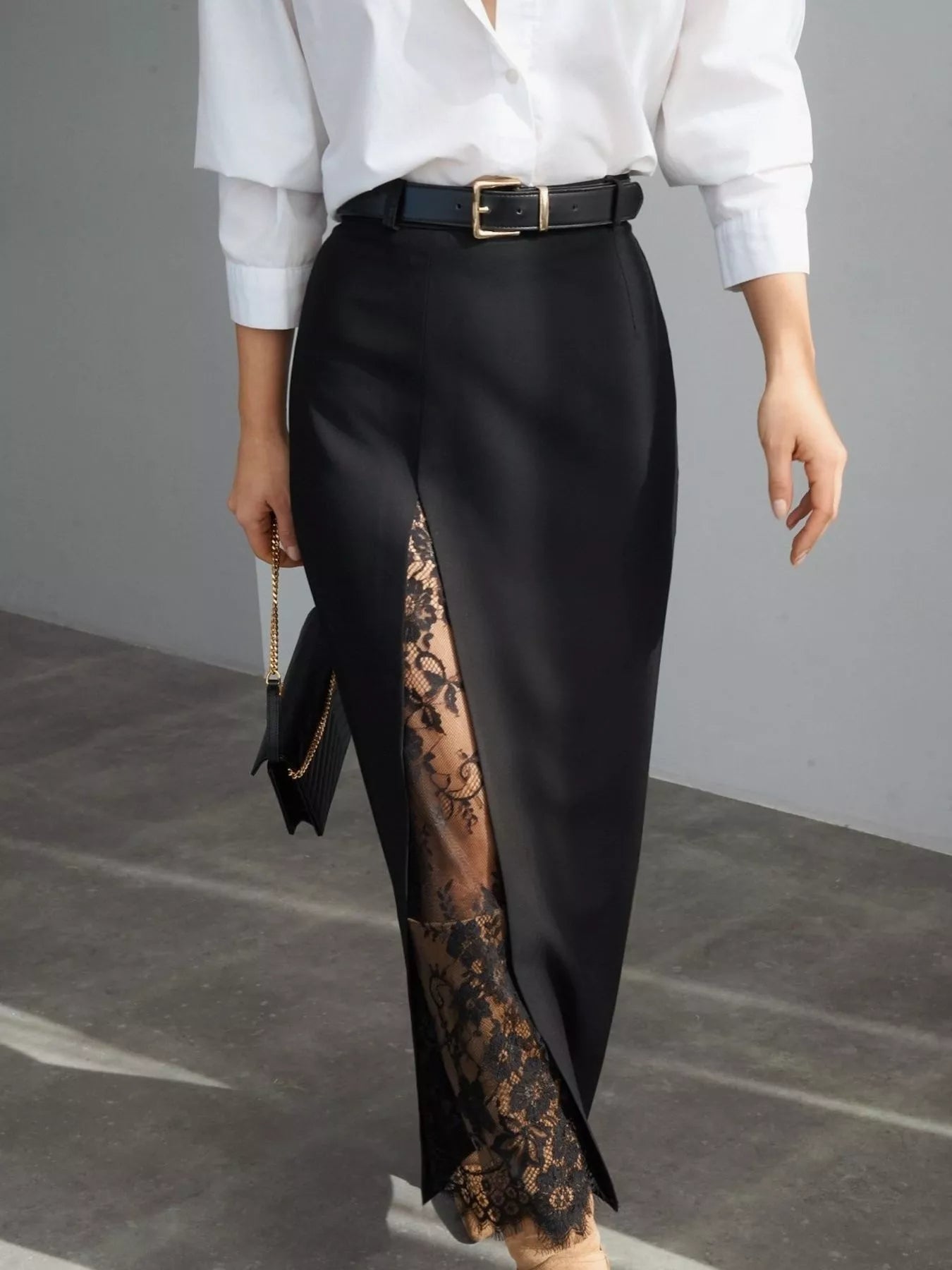 Lace-Trimmed Slit A-Line Skirt