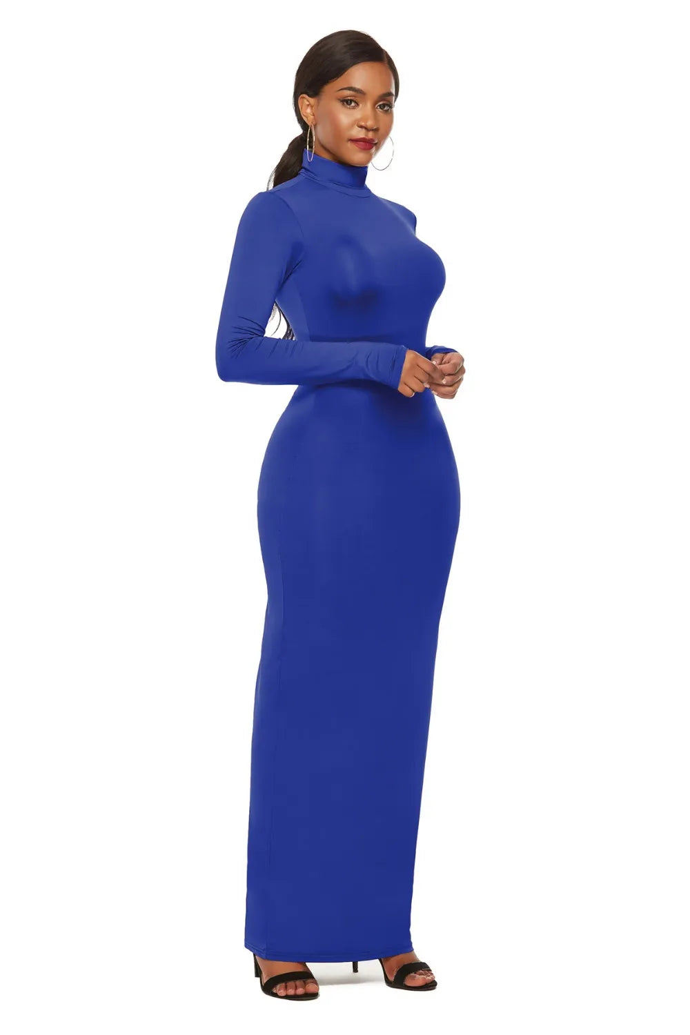 Mock Neck Long Sleeve Maxi Dress